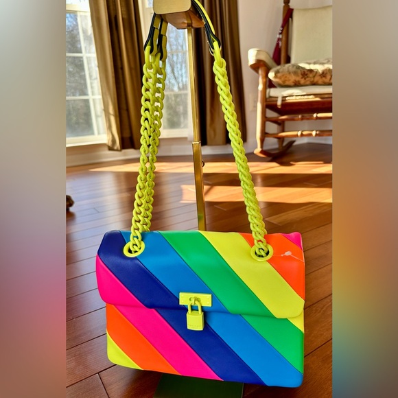 Kurt Geiger Brixton Neon Rainbow Striped Shoulder Bag. NWOT - Picture 6 of 11